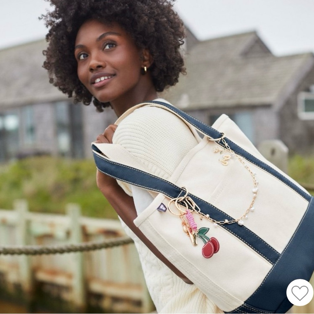 Lands' End Medium 5 Pocket Open Top Canvas Tote Bag, Red & White, New w/Tags. - Picture 5 of 6
